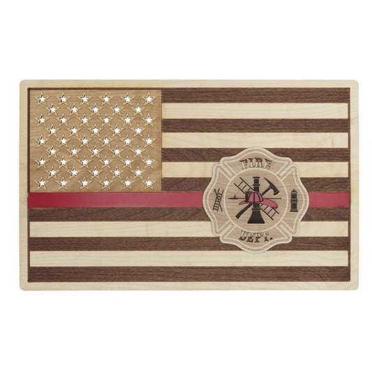 Fire Dept Flag Wood Sign