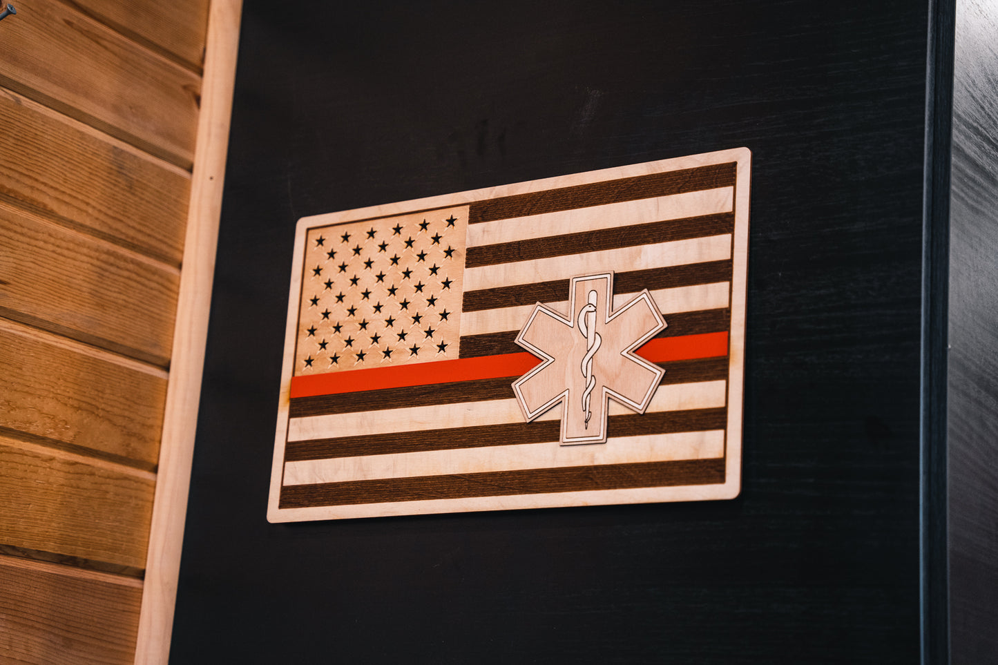EMS Flag Wood Sign