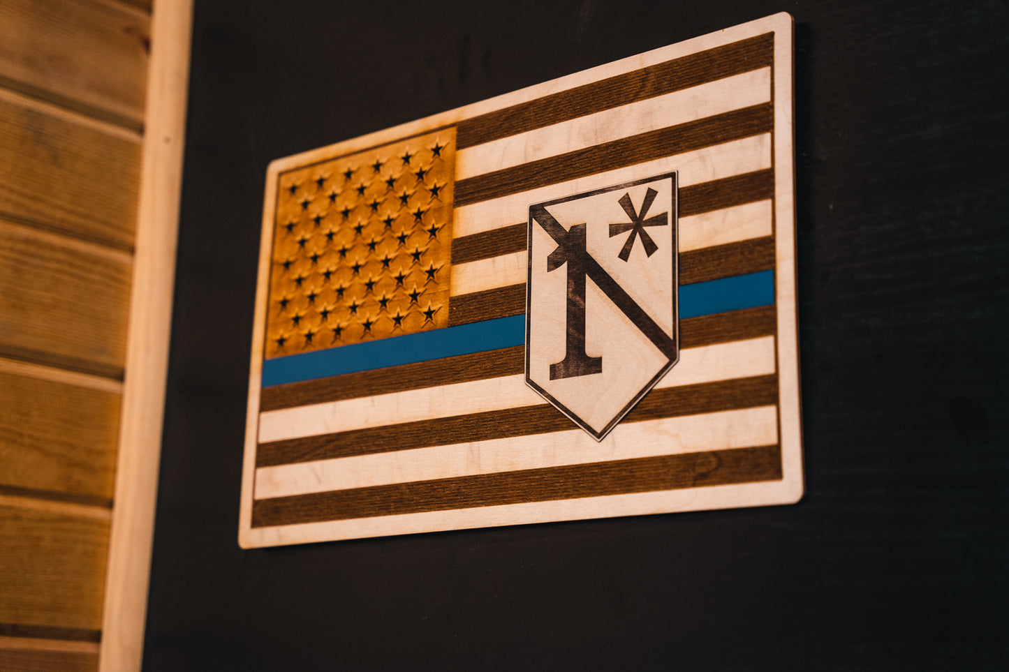 1 Asterisk Flag Wood Sign