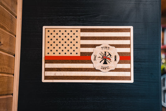 Fire Dept Flag Wood Sign