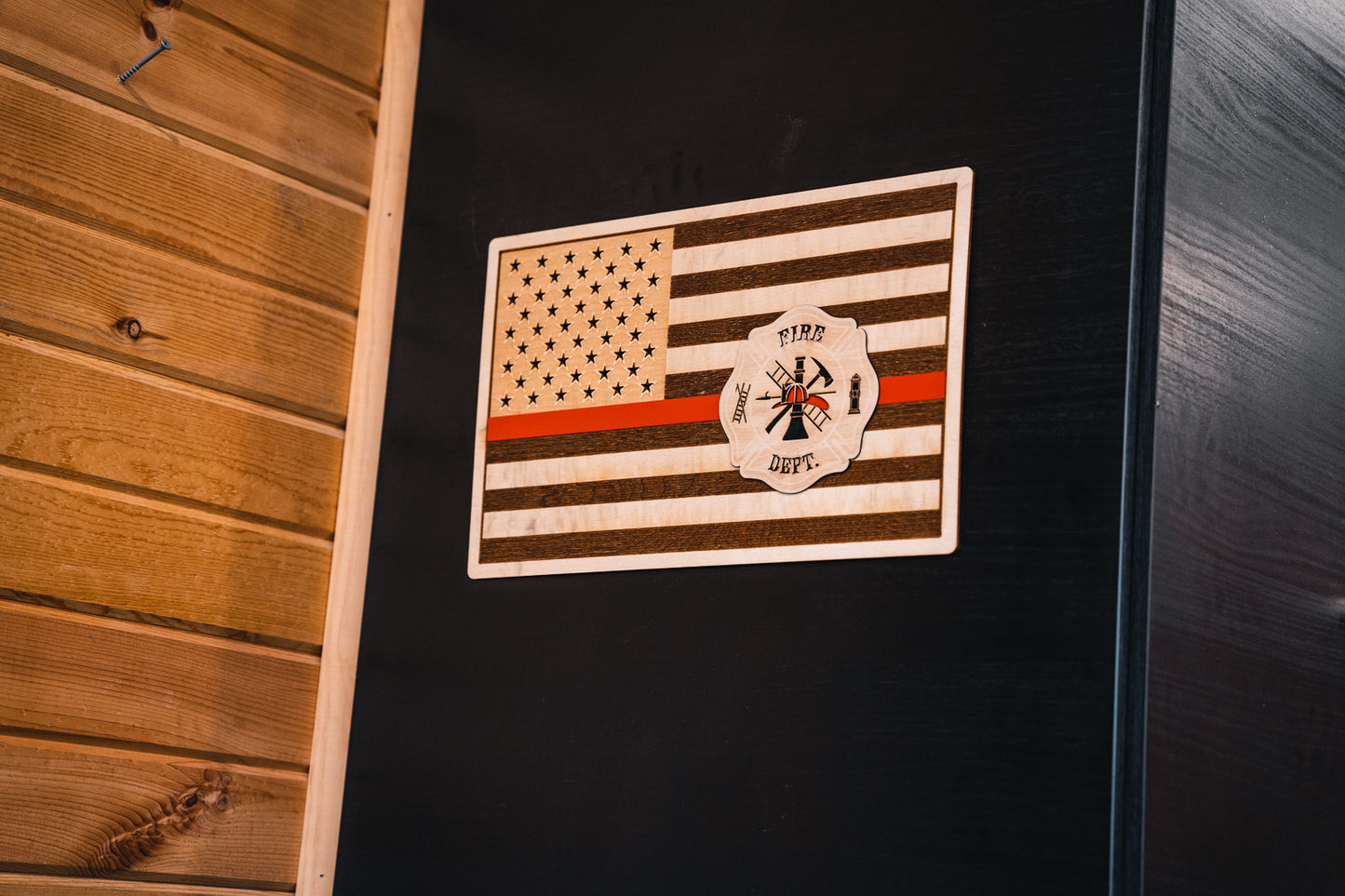 Fire Dept Flag Wood Sign - CLEARANCE