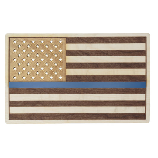 Thin Blue Line / Thin Red Line Wood Flag