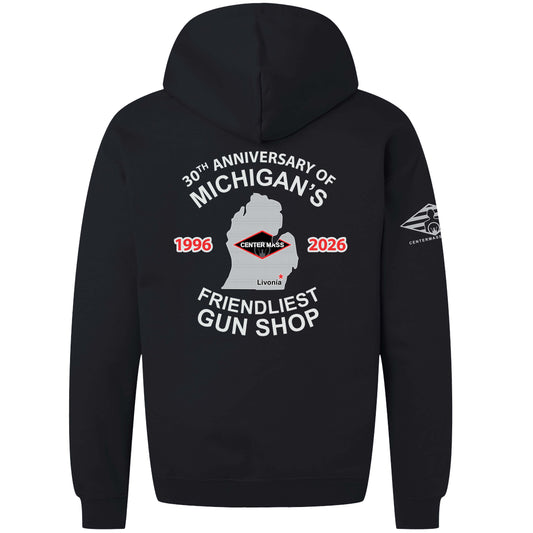 30TH ANNIVERSARY OF MICHIGANS FRIENDLIEST GUN SHOP HOODIE - CENTER MASS INC