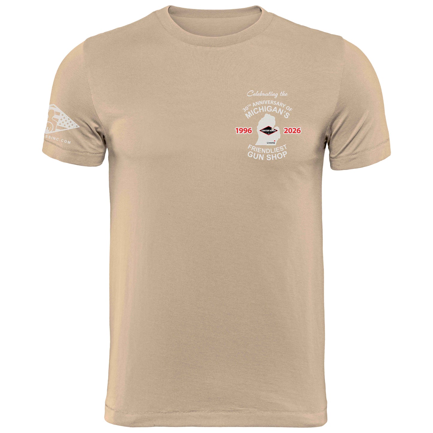 30TH ANNIVERSARY CENTER MASS INC T-SHIRT - MICHIGANS FRIENDLIEST GUN SHOP